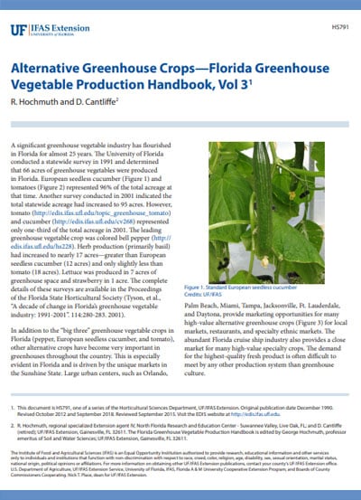 Alternative Greenhouse Crops for Florida