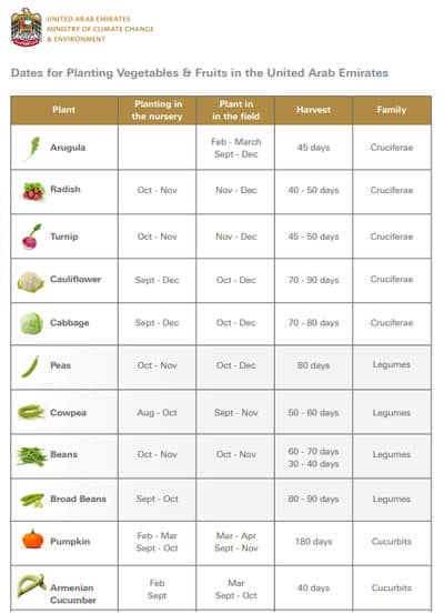 Dates for Planting Vegetables & Fruits in the United Arab Emirates