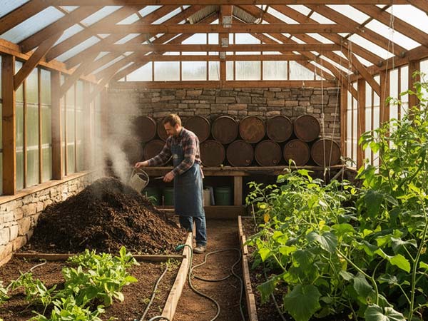 Heating a greenhouse without electricity